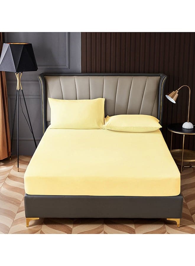 3-Piece Fitted Bedsheet Set Queen Size Microfiber Beige 150x200+30cm