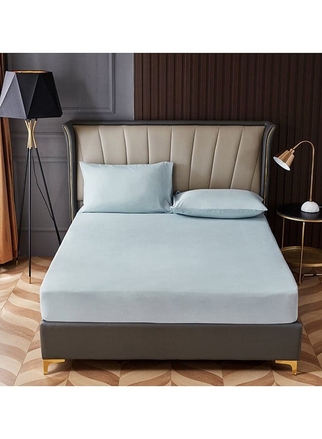 3-Piece Fitted Bedsheet Set King Size Microfiber Baby Blue 200x200+30cm