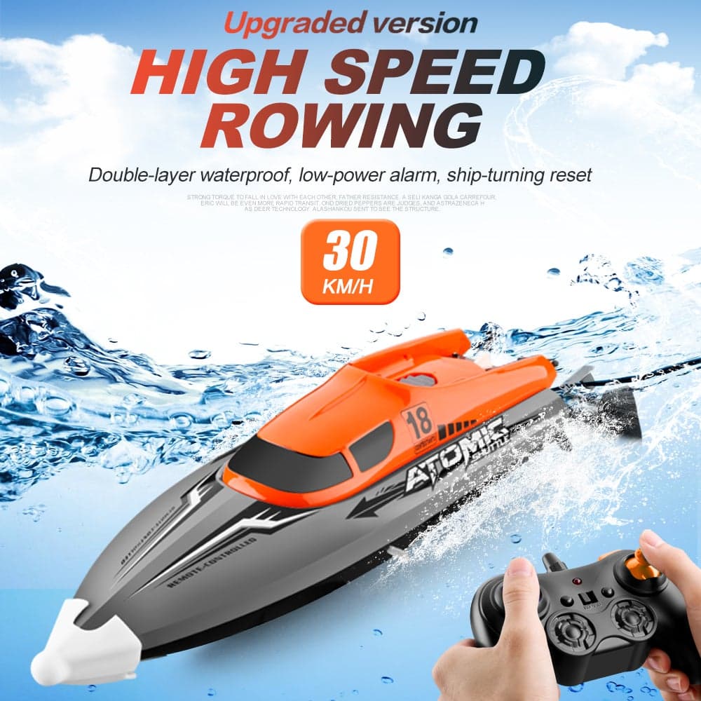30KM/H High Speed IPV7 Waterproof 2.4GHz 4 Channel Remote Control Racing Boat 38*15.5*18cm