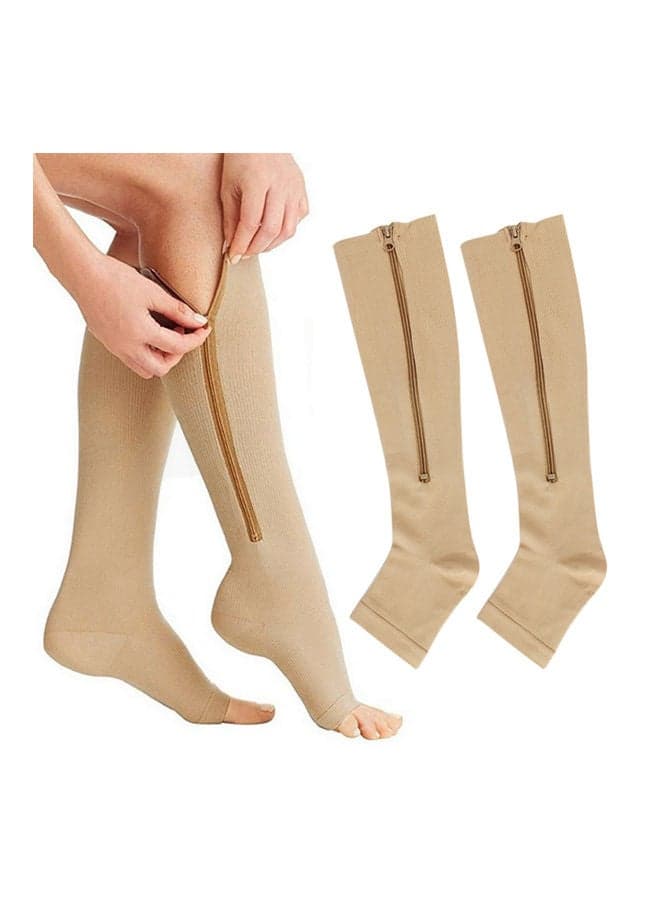 Zipper Compression Calf Sleeves, 2-Pair, Toeless, Size L – For Running, Hiking & Standing L
