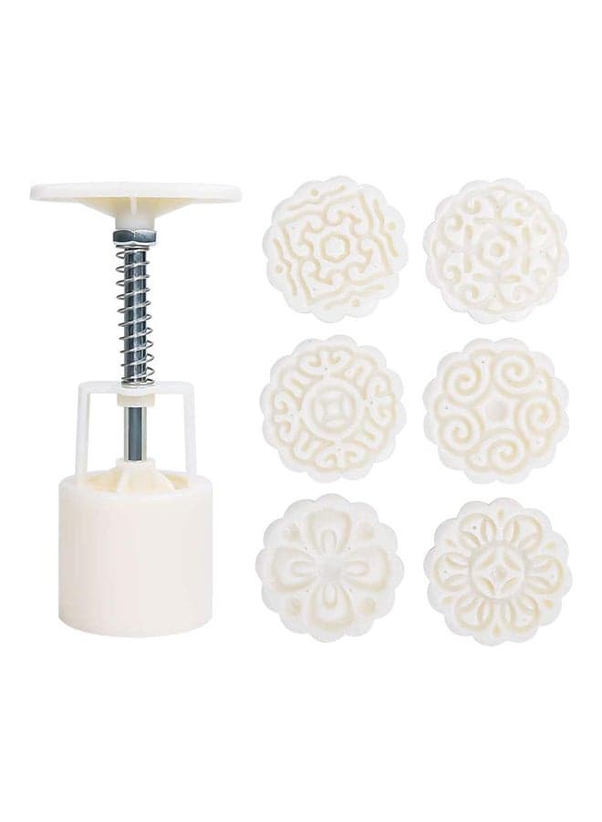 6-Piece 3D Mould Cookie Stamps And Hand Pressure Machine Off White