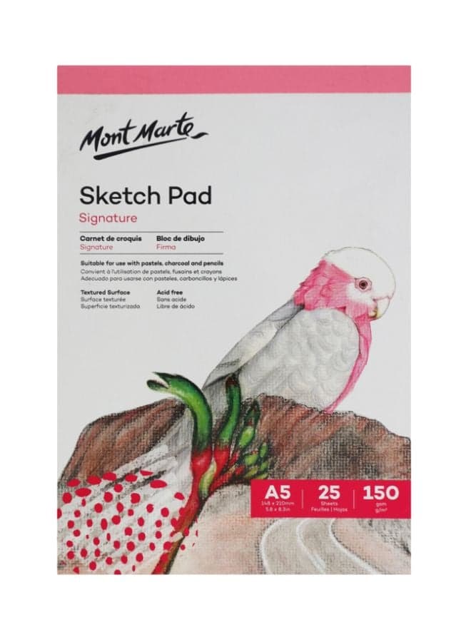 A5 25-Sheet Sketch Pad White/Pink