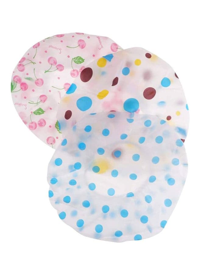 3-Piece Printed Shower Cap White/Blue/Pink 20x20cm