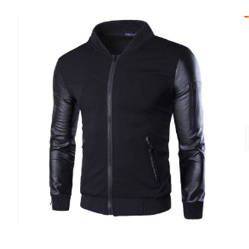 High Neck Collar Leather Jacket black