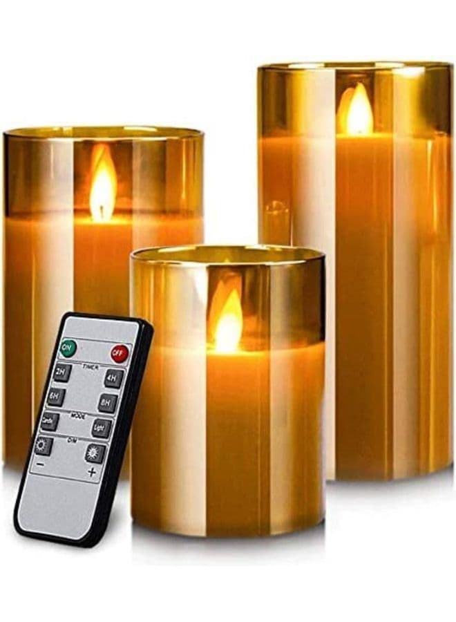 3-Piece LED Real Wax Battery Flameless Candle Set Gold