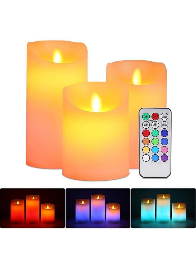 3-Piece LED Candle Light Set With Remote Control Timer Multicolour