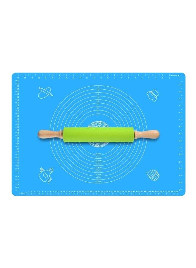 2-Piece Baking Mat And Rolling Pin Multicolour 50 x 40cm