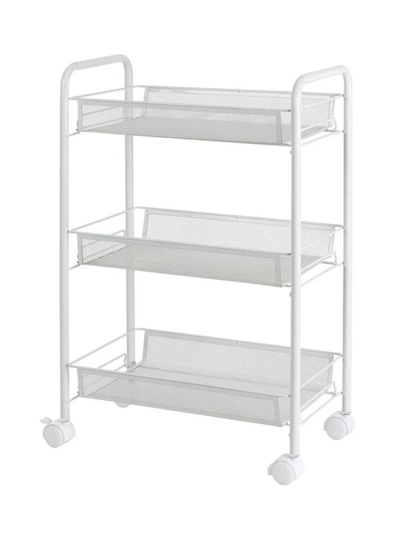 3-Tier Mesh Wire Rolling Multifunction Utility Cart Trolley With Hook White 60*14*29cm