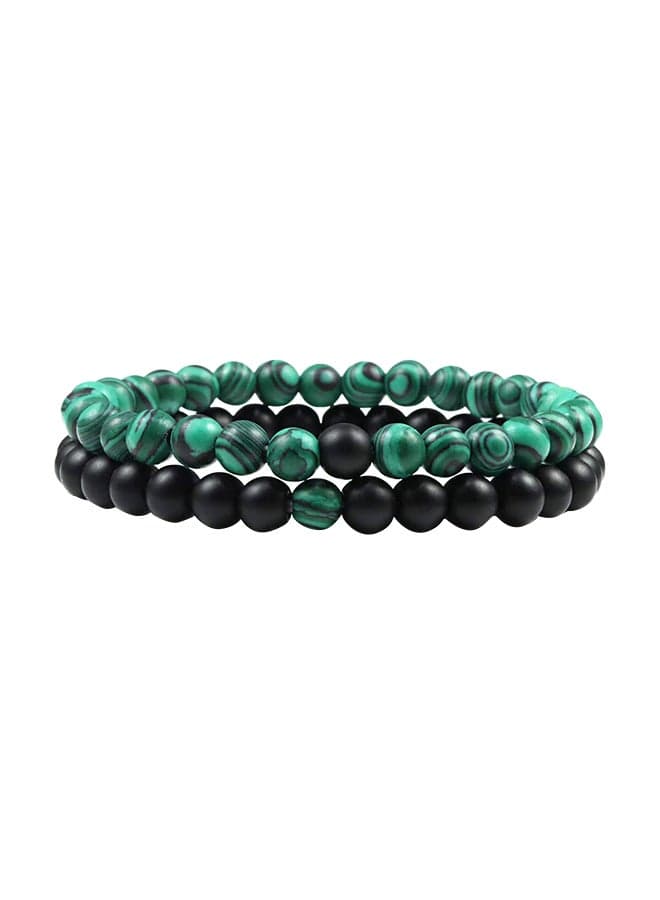 2-Piece Natural Malachite And Black Onyx Stone Bracelet