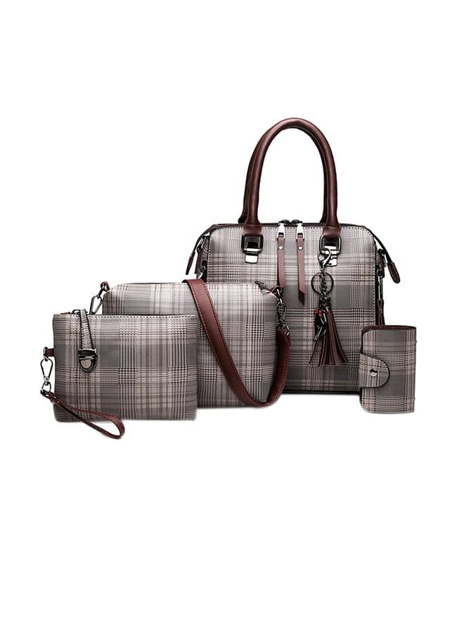 4 Piece Snake Pattern Composite Bag Set Grey/Brown