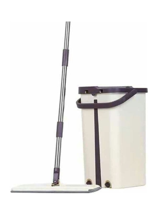 2-Piece Flat Wiper Mop With Bucket Set Grey/Brown/White 23.4x26.34cm