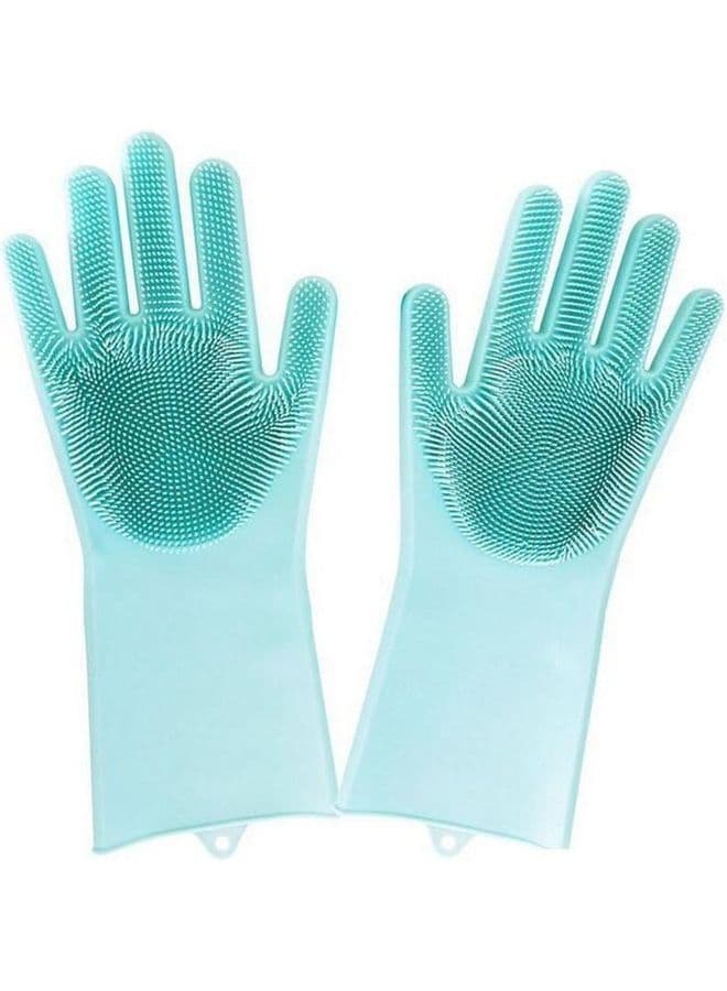 2-Piece Magic Silicone Scrubbing Gloves Blue 3x32.8cm