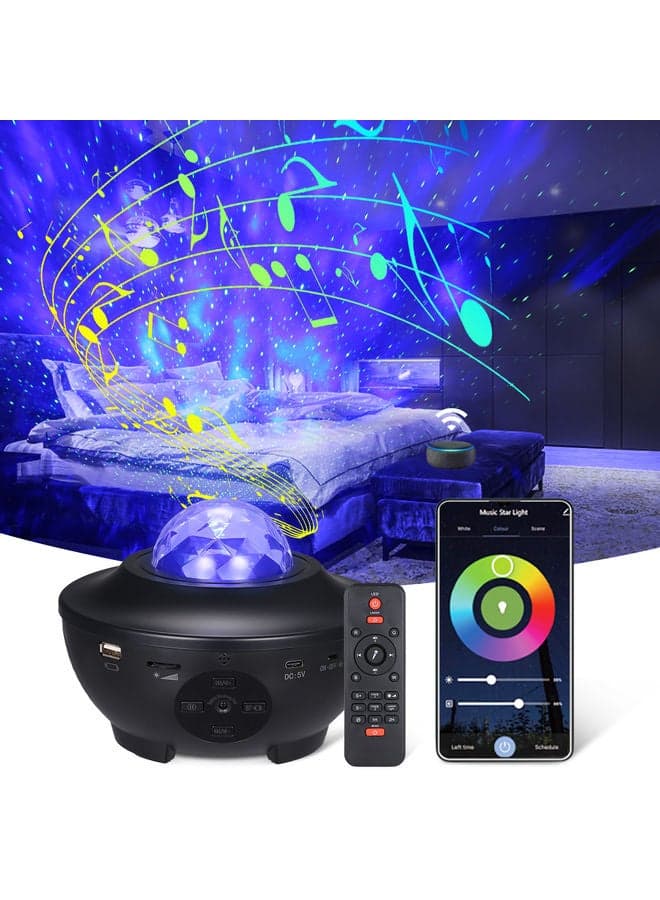 Tomshine Starry Projector Light Wi-Fi Connection Smartphone APP Control Adjustable 21 Lighting Modes Remote Control Star Projector Built-in BT Music Player Gifts for Bedroom Birthday Wedding Decor Party Black 16.6*13*16.6cm