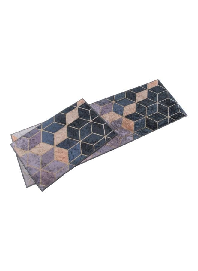 2-Piece Marble Printed Floor Mat Set Black/Blue/Beige