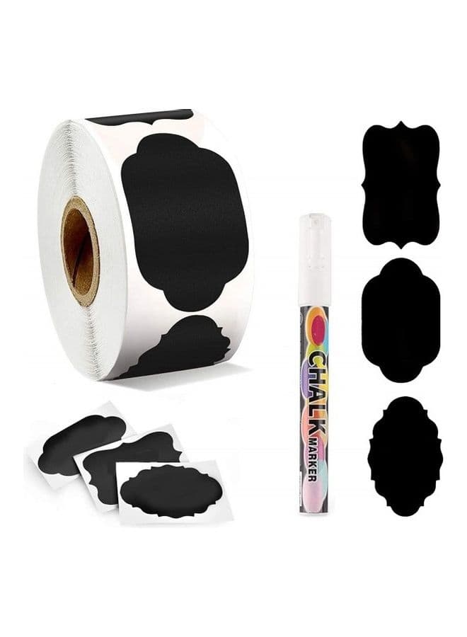300 Chalkboard Labels and White Erasable Marker Storage Stickers black