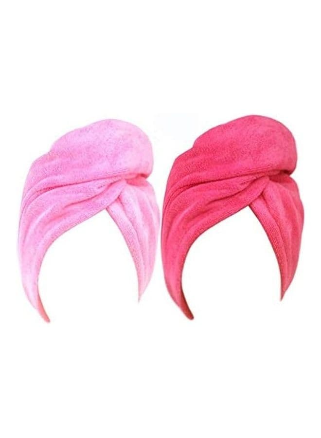 2-Piece Quick Dry Microfiber Hair Towel With Elastic Loop Pink 130cm