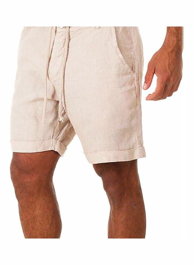 Solid Drawstring Loose Shorts Beige