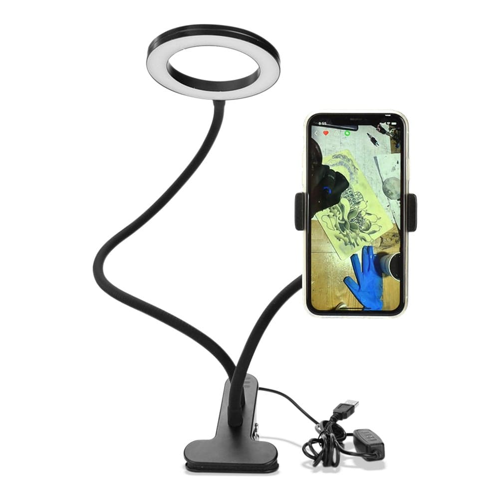 Clip On LED Selfie Ring Light With Cell Phone Holder Black 17x8x15cm