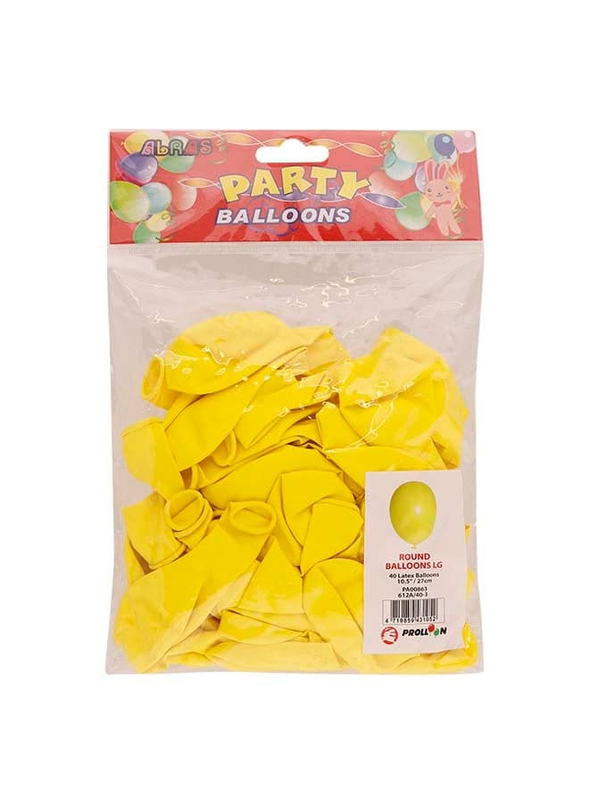 40 Latex Party Balloons Round Shape Yellow 100grams