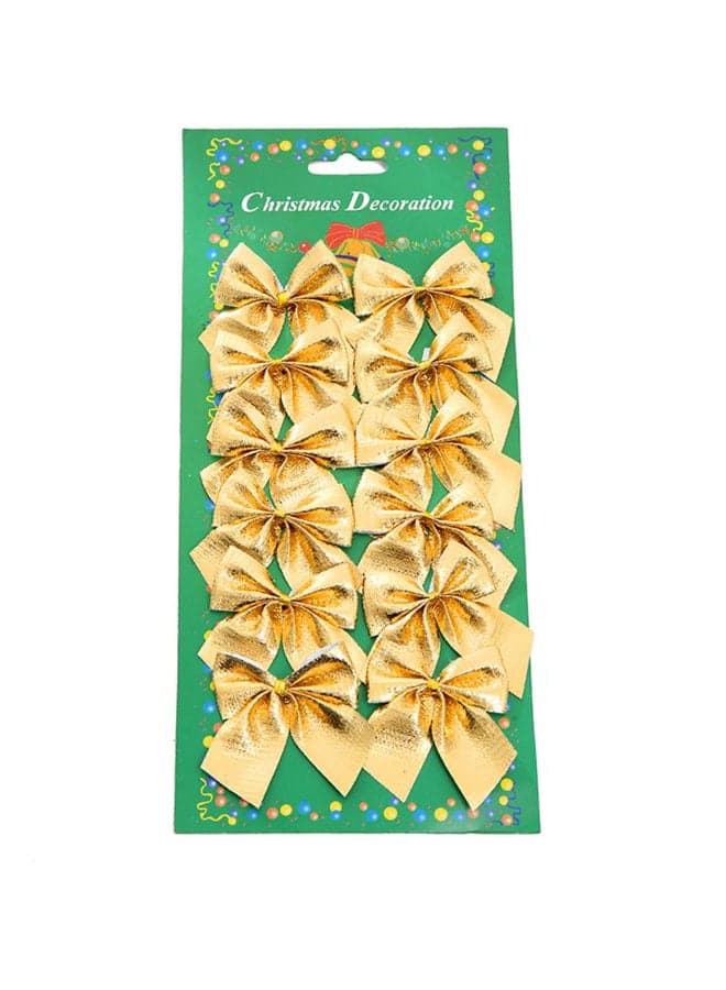 12-Piece Decorative Glitter Bow Set Gold 20x1x10cm