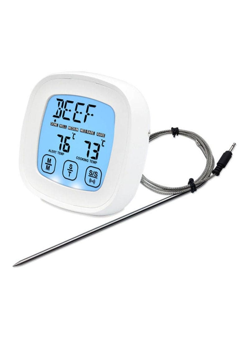 Digital Timer Contact Screen Waterproof Meat Food Thermometer White 19x3x9cm