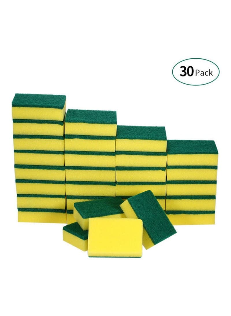 30-Piece Multi-purpose Double-Faced Sponge Scrubber Brush Set Yellow 32x7x30.5cm