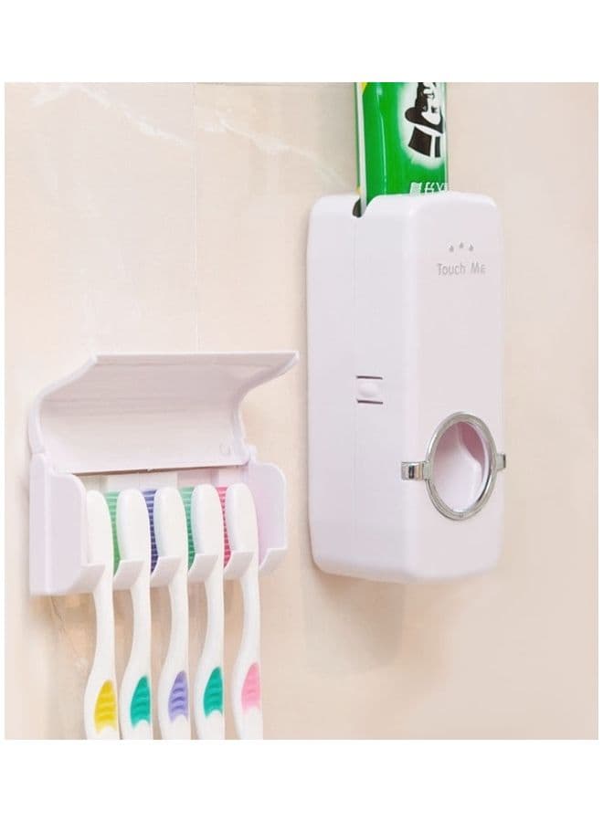Automatic Toothpaste Dispenser With Toothbrush Holder White 17x8x12cm