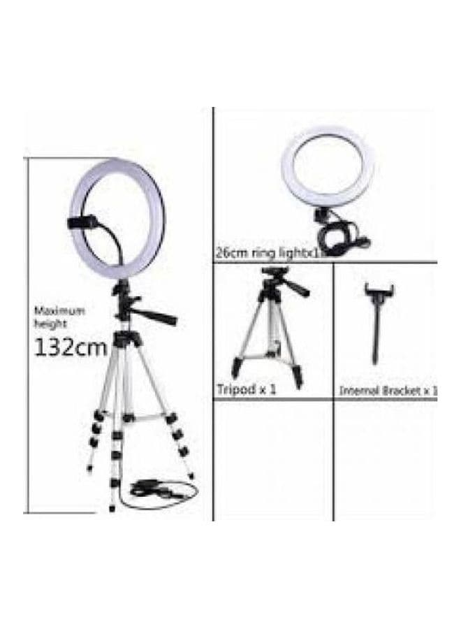 Selfie Ring Light With Tripod Stand And Phone Holder Silver/black