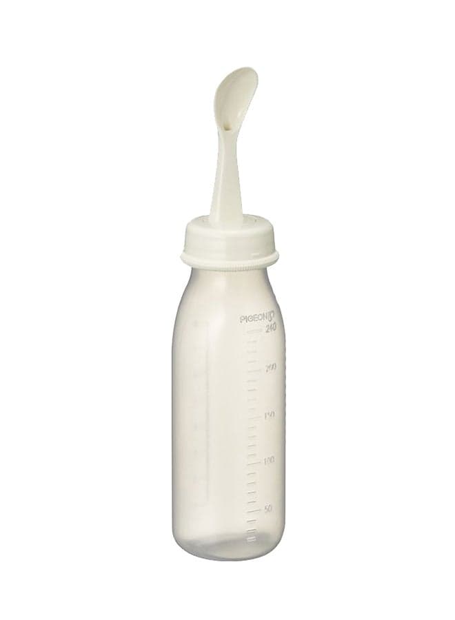 Weaning Bottle With Spoon, 240 mL - Clear/White