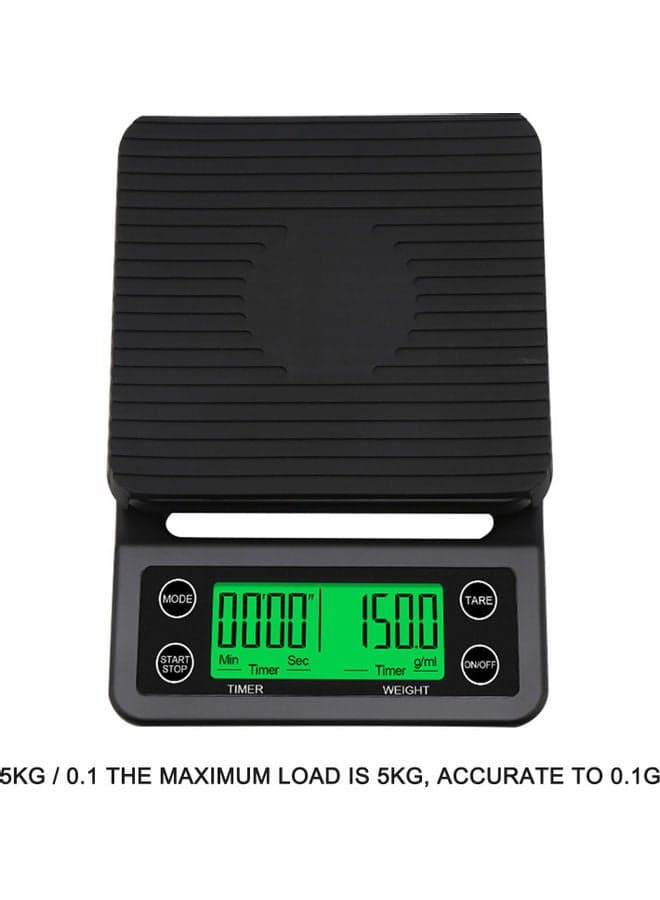 High-Precision Electronic Kitchen Food Weighing Scale With Timer Of 5kg/0.1 Black 23*5*15cm