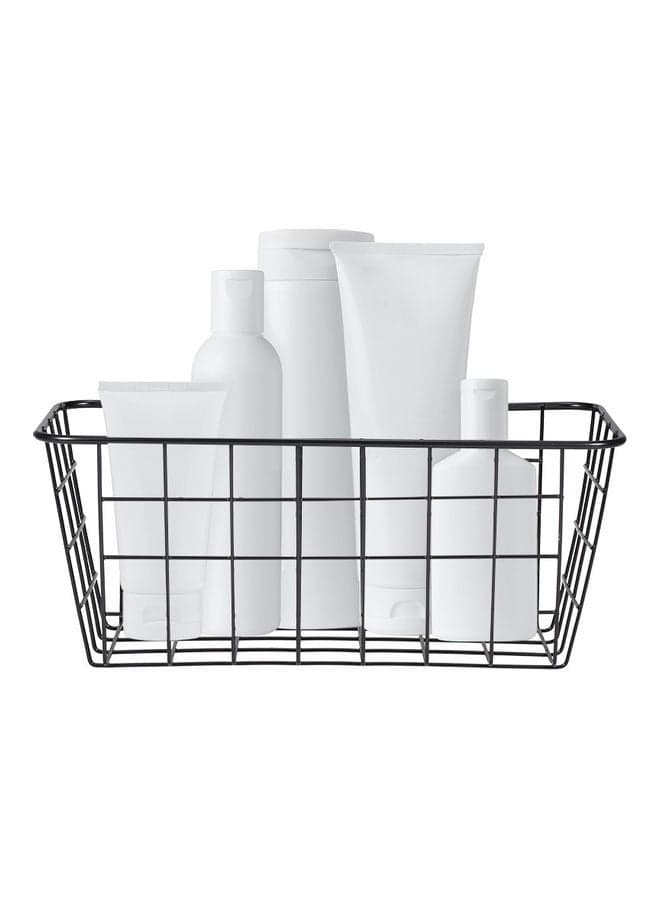 Iron Storage Basket Wall Mounted Storage Organizer Black 28.5*10.5*12cm