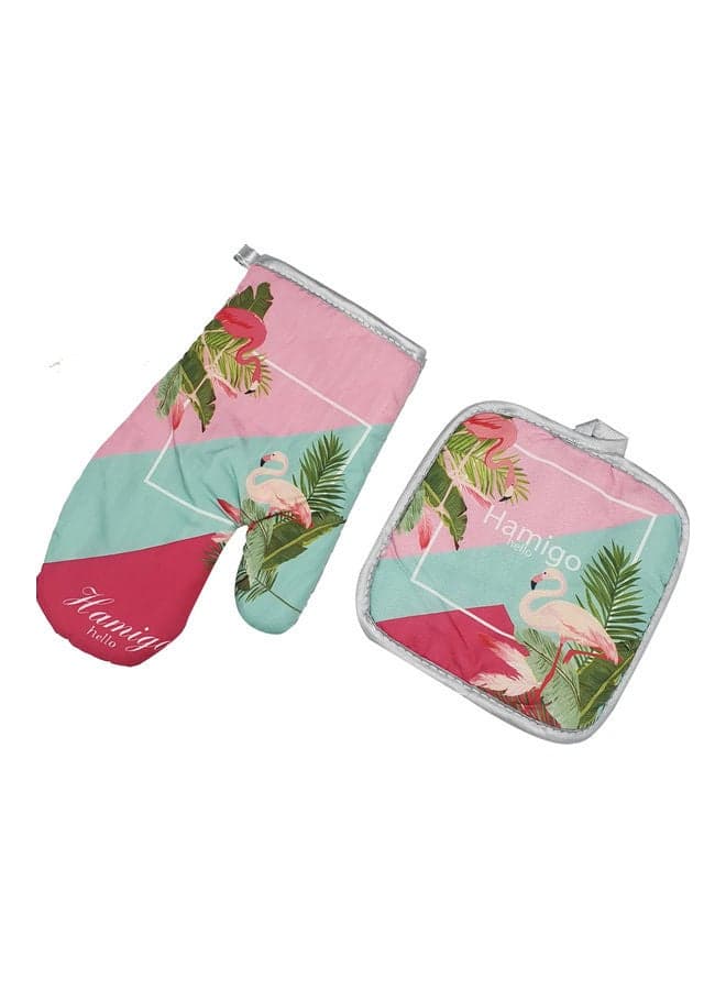 2-Piece Cotton Oven Pad And Glove Multicolour 28x17cm