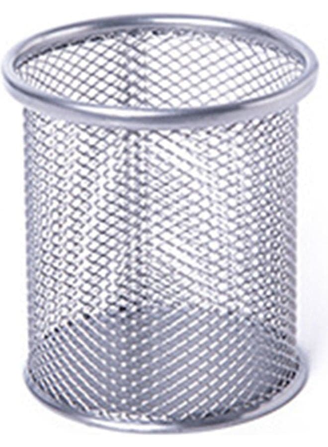 Mesh Metal Pen Pencil Brush Pot Holder Silver 20 x 10 x 20cm