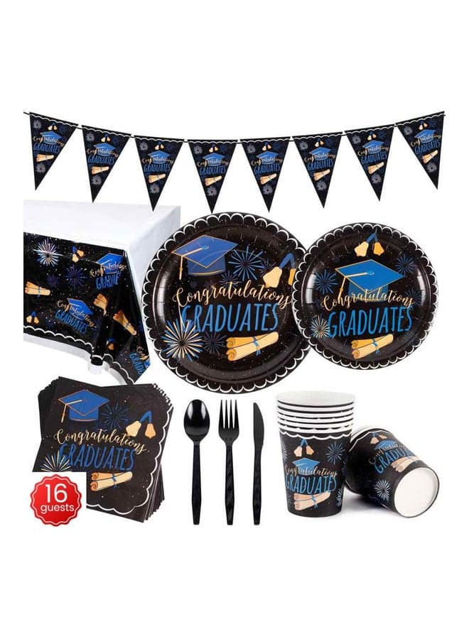 114 - Piece Graduation Party Pack Tableware Cups Napkin Tissue Straws Plates Set 16 Guest
