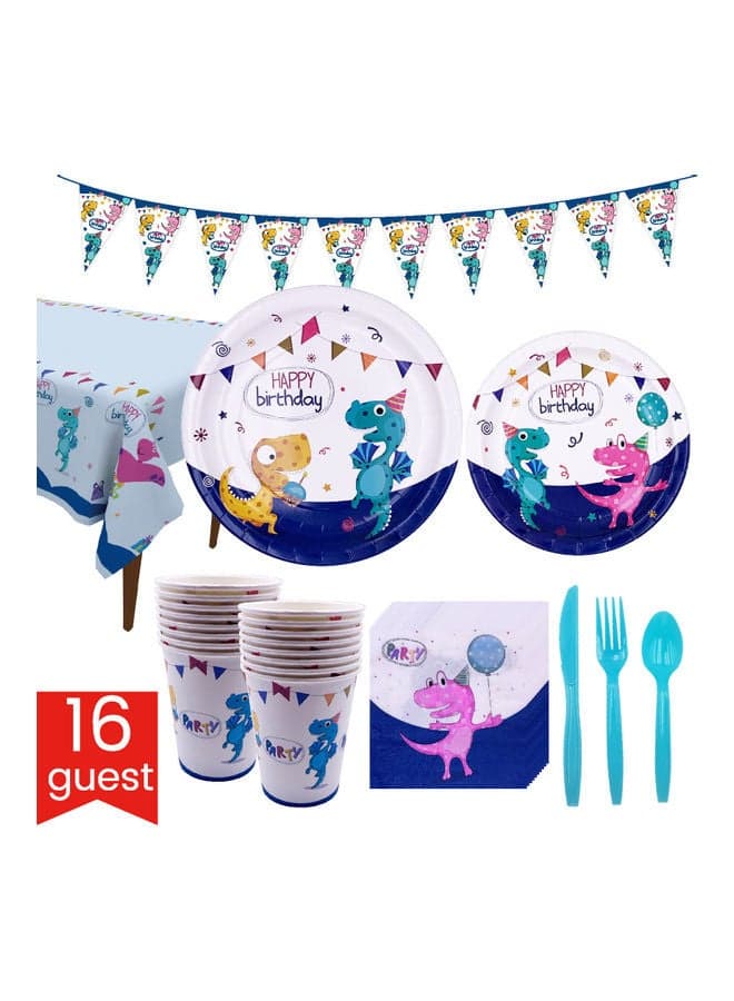 114-Piece Birthday Party Pack Tableware Cups Napkin Tissue Straws Plates Set 16 Guest