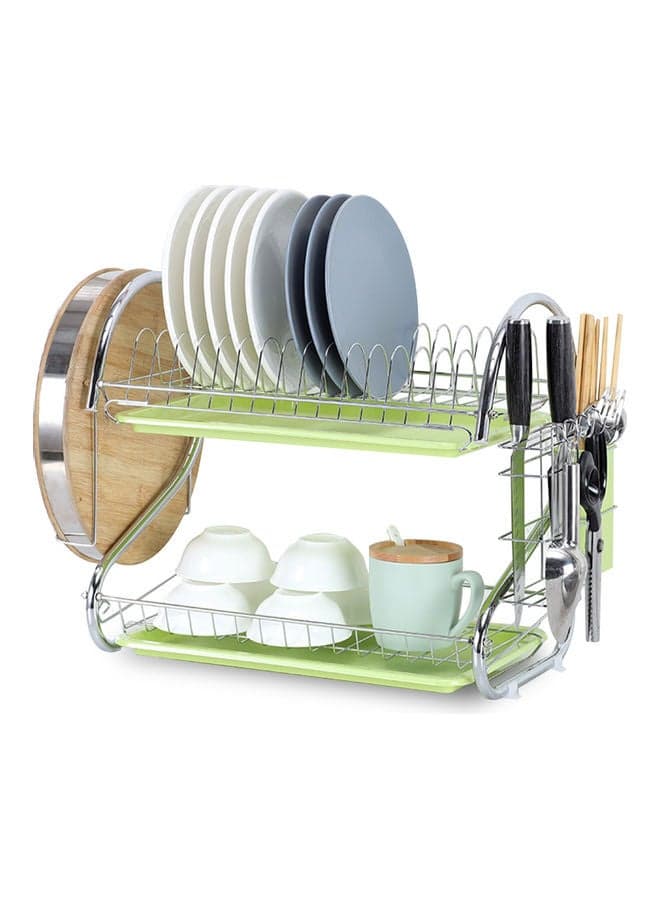 2-Tier Dish Drying Rack With Removable Drain Board Green 41.50 x 14.00 x 25.50cm