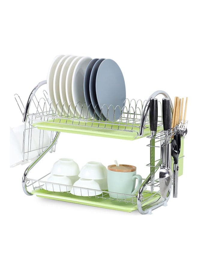 2-Tier Dish Drying Rack With Removable Drain Board Silver 41.50 x 14.00 x 25.50cm