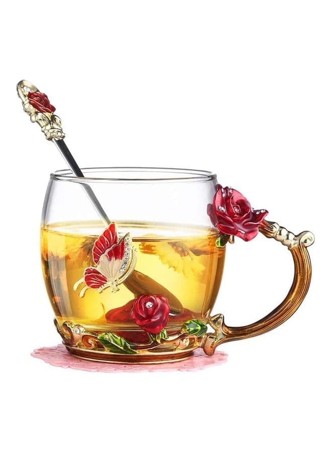 Designer Glass Tea Cup With Steel Spoon Set multicolour 320mm