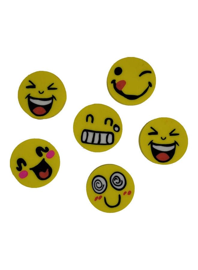 6-Piece Smiley Emoji Eraser Yellow/Black/Red