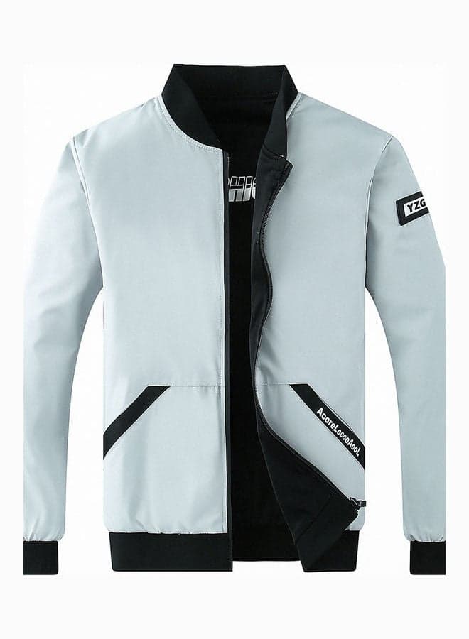 Autumn Stand Collar Casual Zipper Jacket White