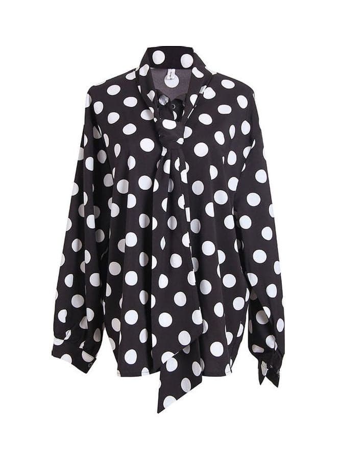 Tie Polka Dot Long Sleeve Shirt Black/White