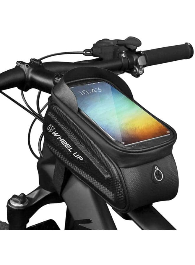 Waterproof Pouch Bike Bag Bicycle Bag Front Handlebar Frame, Touch Screen Mobile Phone Mount Holder Basket with Storage up to 7"