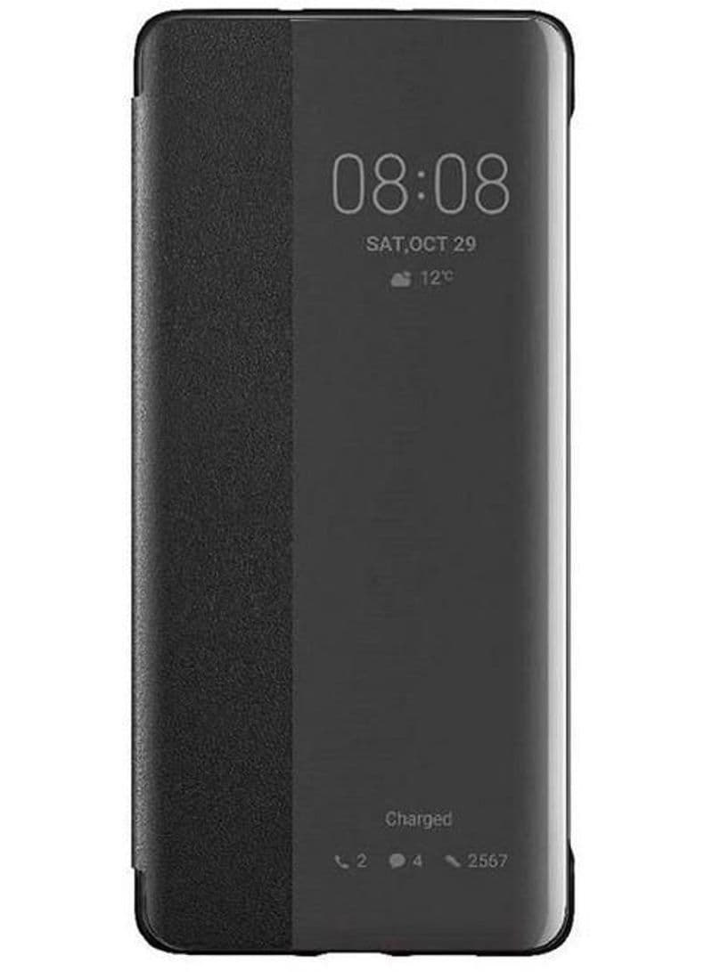 Clear View Standing Mirror Leather Flip Cover For Huawei P30 Pro Black/Grey