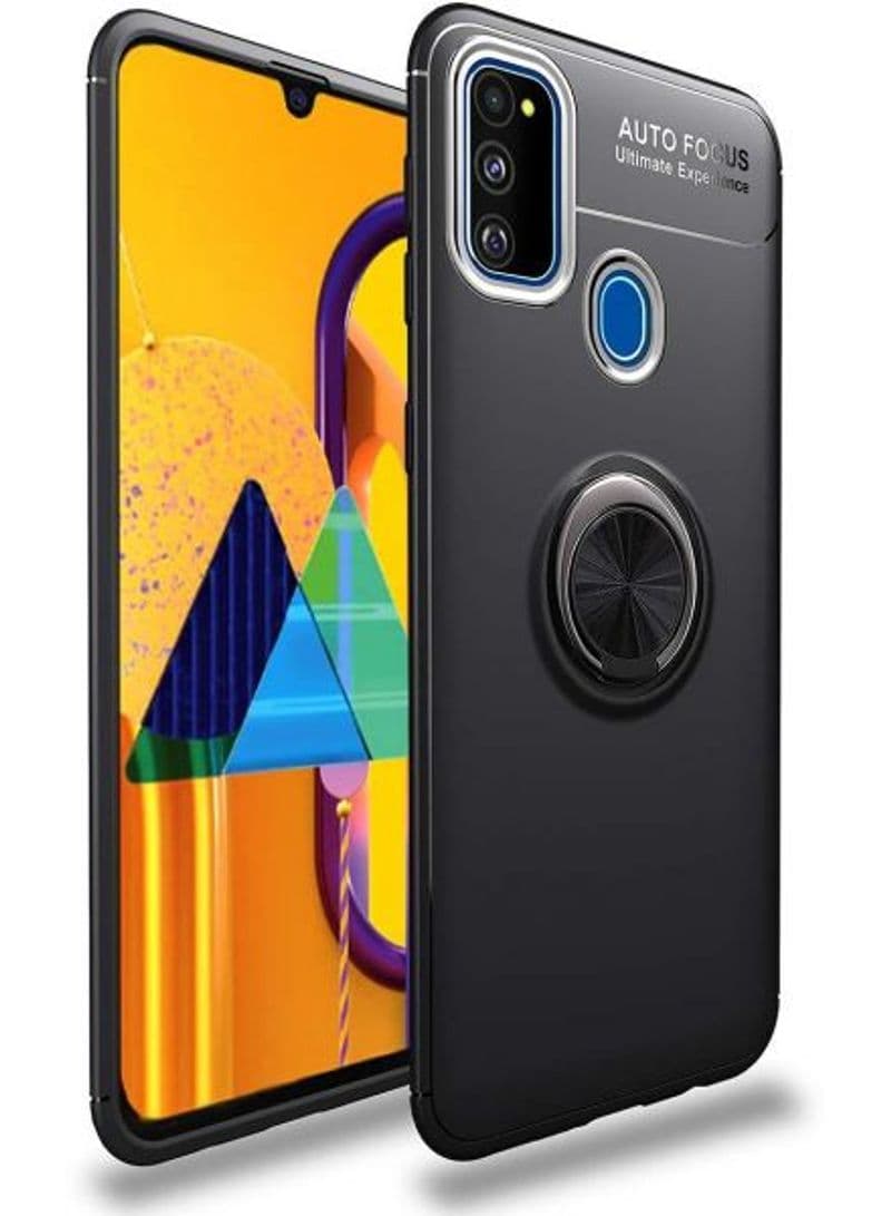 Protective TPY Case Cover With Metal Ring And Magnetic Car Holder For Samsung M30s black