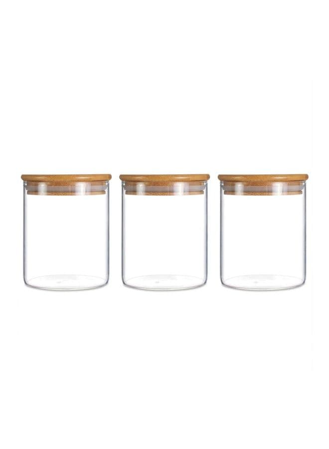3 Piece Glass Food Storage Jar Set With Airtight Bamboo Lid Clear 500ml