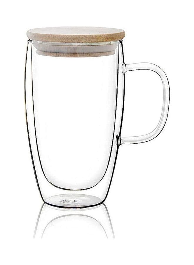 450ML Borosilicate Glass Tea Coffee Mug With Handle and Bamboo Lid Clear 450ml