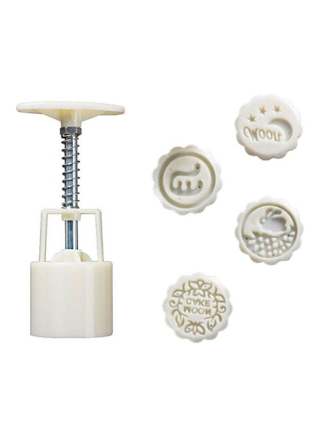 4-Piece Cake Making Mould Set With Stand White/Silver