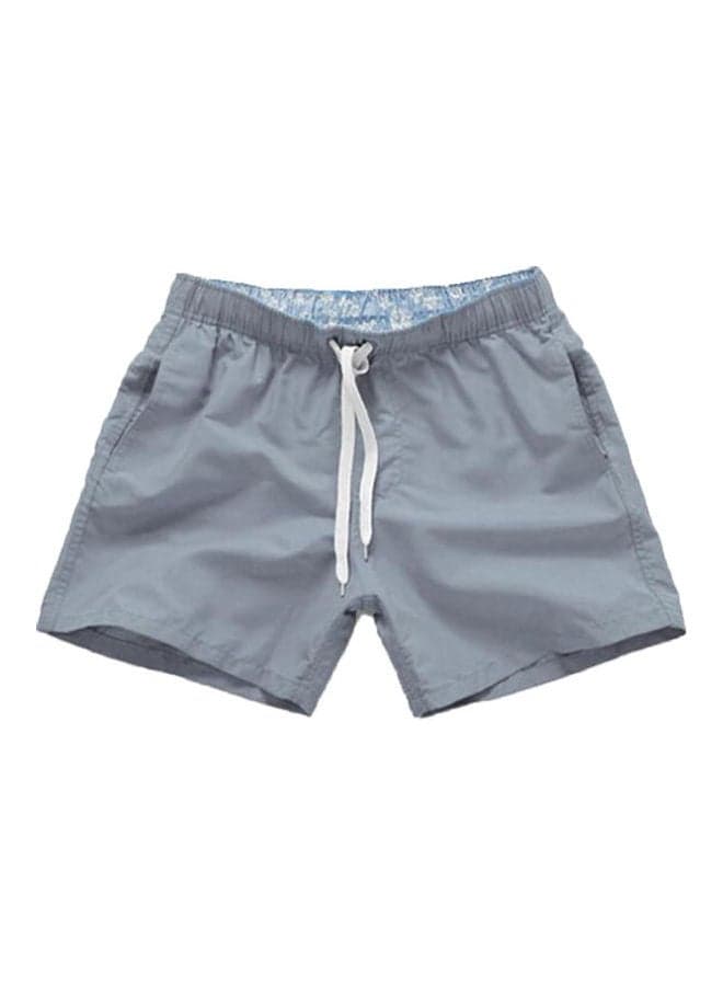 Drawstring Detail Solid Beach Shorts Grey