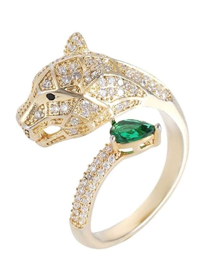 Cubic Zirconia Studded Leopard Head Designed Open Ring