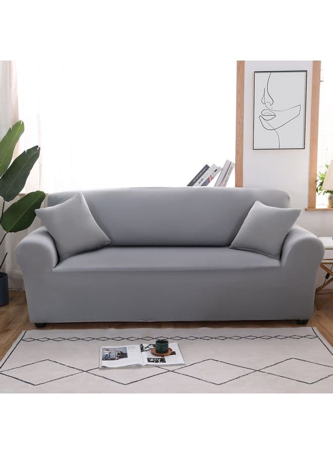3-Seater Exquisitely Designed Wrinkle-free Full Coverage Sofa Slipcover Grey Length Stretch From 190 To 230cm